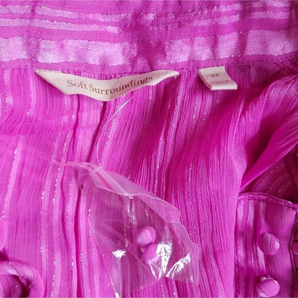 SOFT SURROUNDINGS Purple Stripe Sheer Button Up Blouse Size 3X casual workwear - Picture 7 of 8